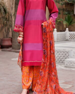 JA002
ALMIRAH 
FUCHSIA YARN DYED 3 PIECE STITCHED