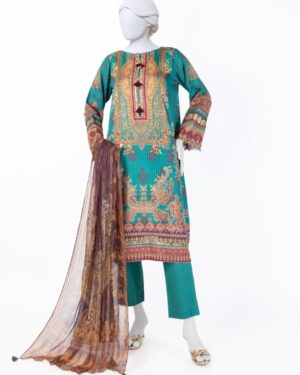 J003
JUNAID JAMSHED 
GREEN DOBBY EMBROIDERED 3PC STITCHED