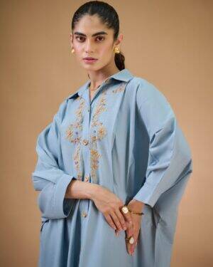 AN002
Agha Noor Embroidered Draped Dress