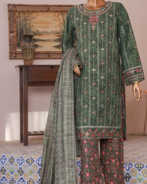 BE005 Binsaeed 3Pc Stitched Embroidered Suit