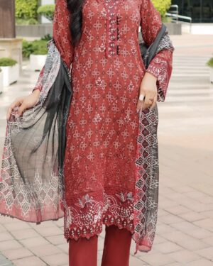 MU1 3Pc Embroidered Stitched Suit