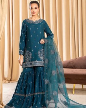 LA1 3Pc Stitched Embroidered Partywear Suit