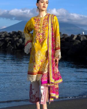 RY1 3Pc Embroidered Lawn Suit with Printed Chiffon Dupatta