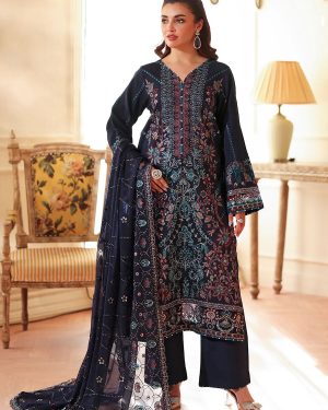 RA 3Pc Unstitched Embroidered Raw Silk Suit