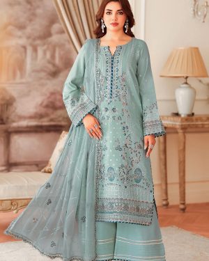 RA 3Pc Embroidered Unstitched Raw Silk Suit