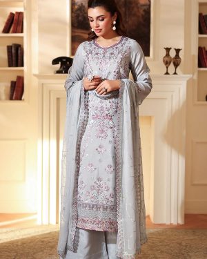 RA 3Pc Embroidered Unstitched Raw Silk Suit