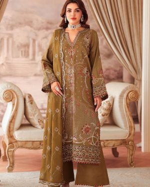 RA 3Pc Unstitched Embroidered Raw Silk Suit